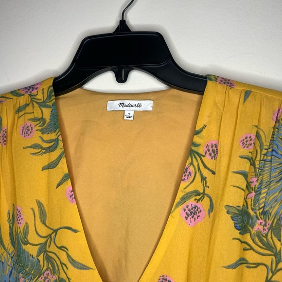 Madewell Sweetgrass Ruffle Sleeve Painted Blooms Yellow Floral Dress - Picture 4 of 8